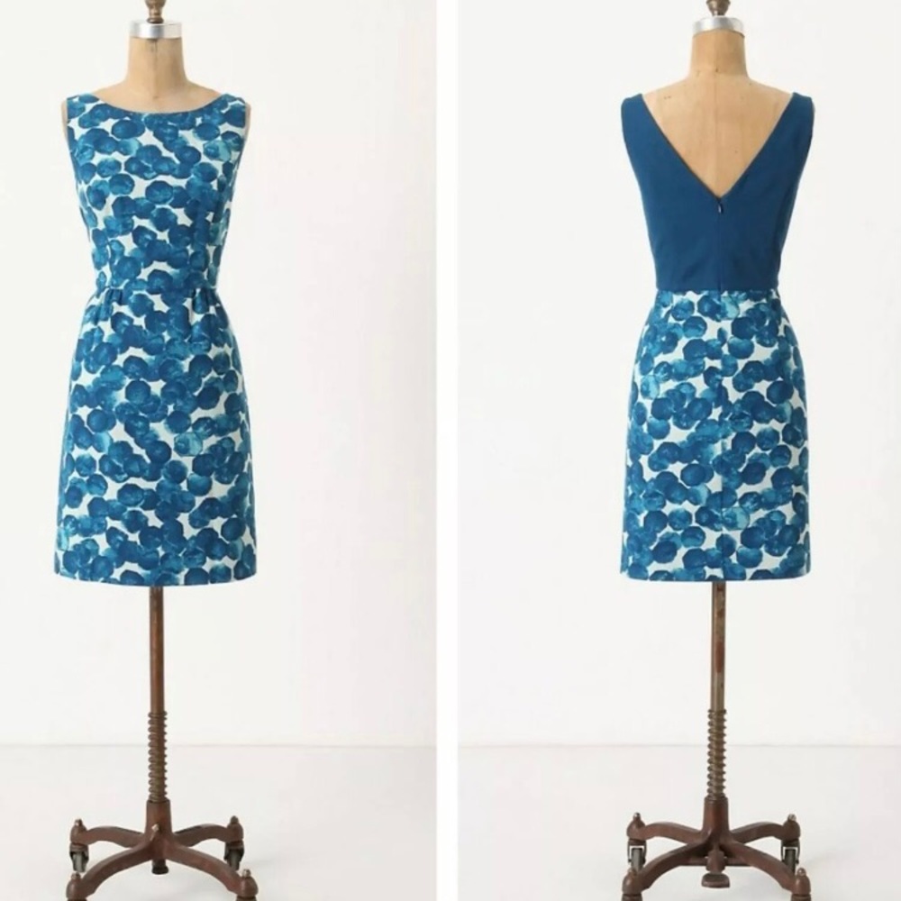 Mint Anthropologie Tabitha SZ 8 Watercolor Gems Teal Blue COTTON Sheath Dress